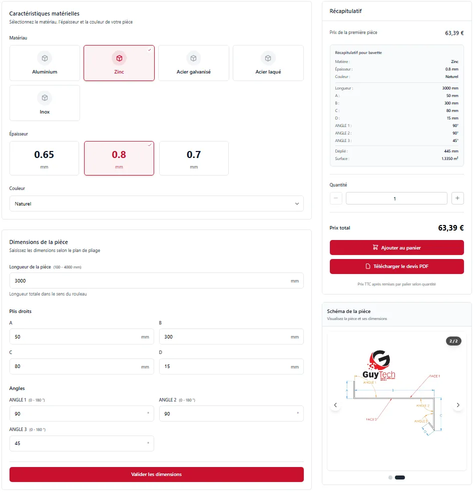 page de configuration de pièce GuyTech